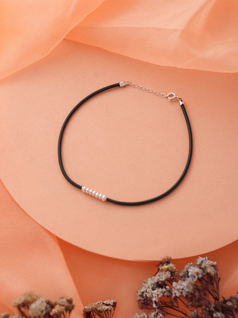 925 Sterling Silver Black Thread With Silver Handcrafted Payal Anklet