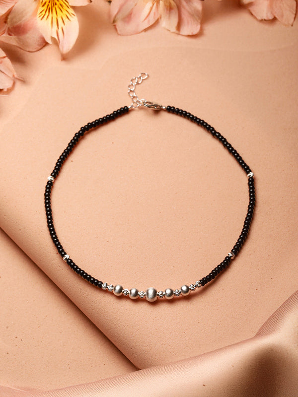 925 Sterling Silver Black Beads Balls Charms Nazar Payal Anklet