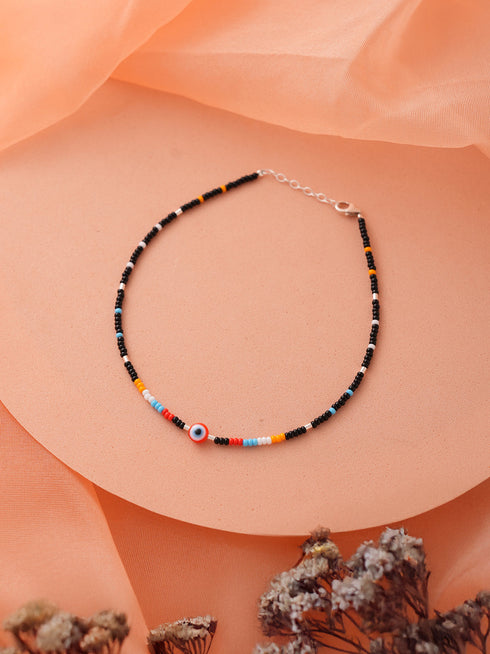 925 Sterling Silver Red & Multicolored Evil Eye Designer Delicate Payal Anklet