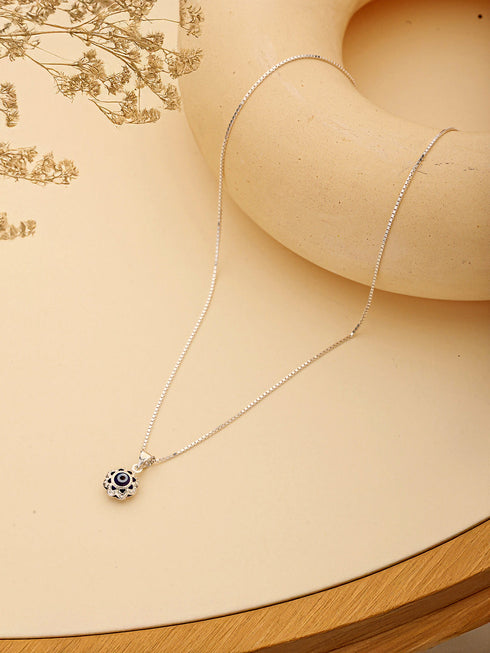 925 Sterling Silver Rhodium Plated Minimal Evil Eye Locket Pendant Necklace & Chain