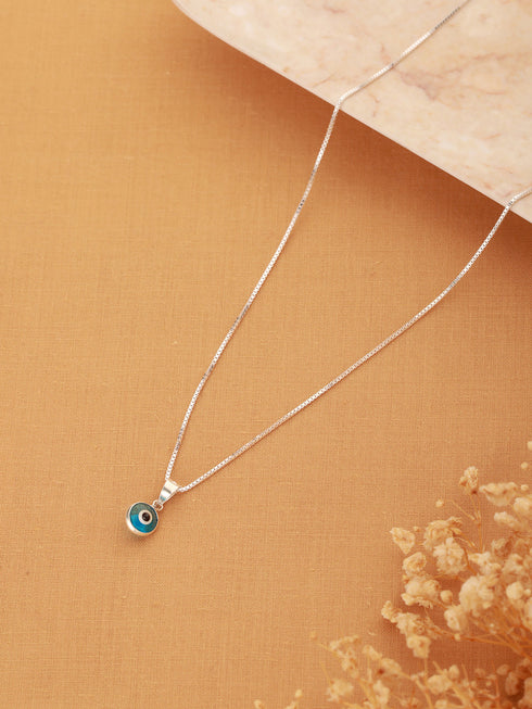925 Sterling Silver Minimal Dailywear Evil Eye Locket Necklace & Chain