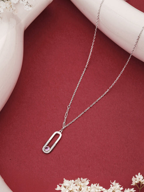 925 Sterling Silver CZ Studded Dainty Rectangular Link Locket Necklace & Chain