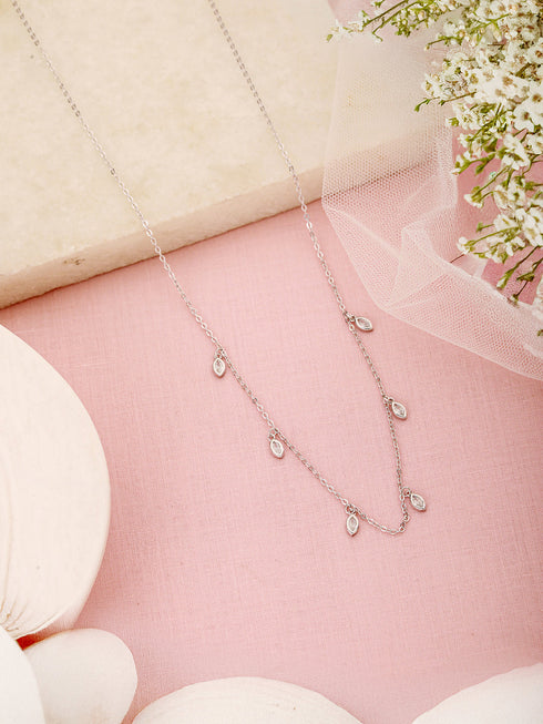 925 Sterling Silver CZ Studded Unique Solitaire Charms Necklace & Chain