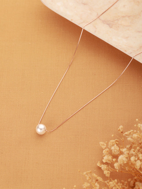 925 Sterling Silver Rose Gold Pearl Beaded Minimal Delicate Necklace & Chain