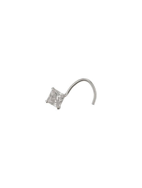 925 Sterling Silver Princess Cut AD Square Solitaire Studd Nose Ring