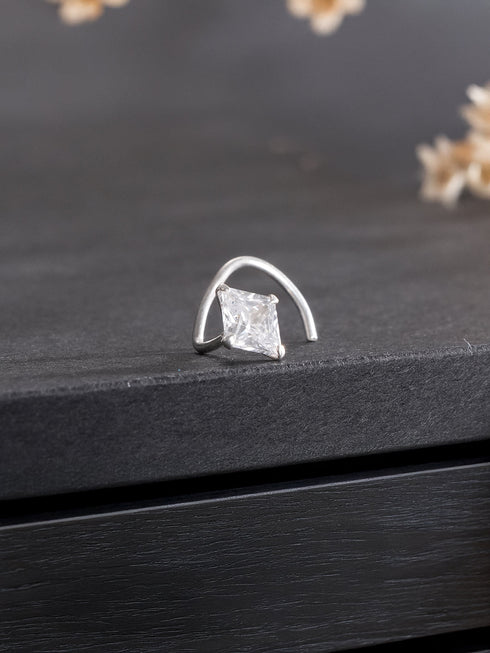 925 Sterling Silver Princess Cut AD Square Solitaire Studd Nose Ring