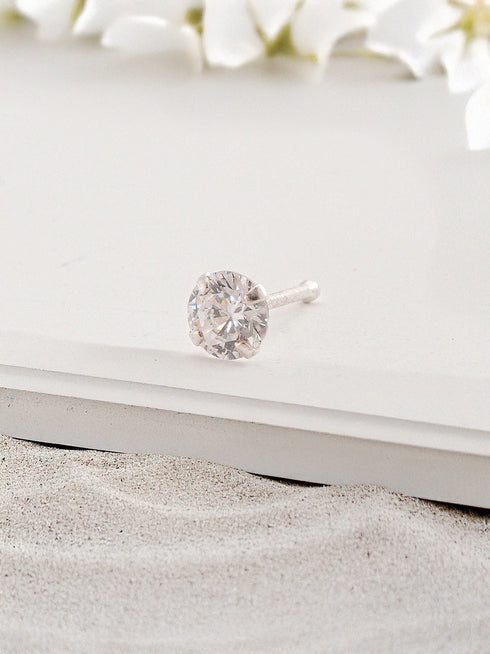 925 Sterling Silver Round AD Embellished Solitaire Shiny Nose Pin