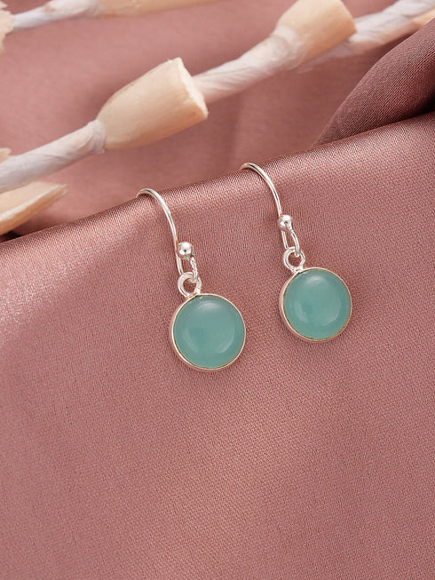 925 Sterling Silver Mint Green Aqua Stone Studded Minimal Handcrafted Drop Earrings