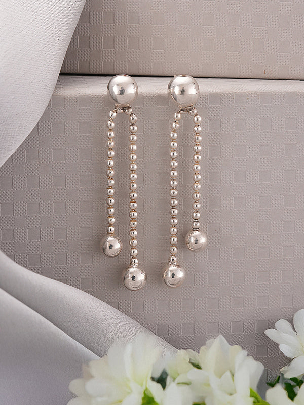 925 Sterling Silver Long Dual Strand Drop statement Minimal Earrings