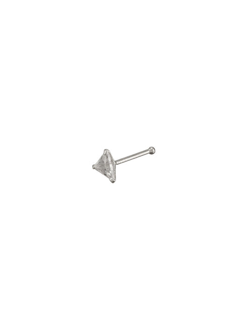 925 Sterling Silver Triangle Shaped AD Embellished Solitaire Shiny Nose Pin