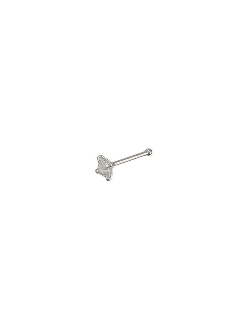 925 Sterling Silver Princess Cut AD Solitaire Single Studds Shiny Nose Pin