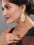 Gold Plated Kundan Studded & Pearl Beaded Square Drop Earrings