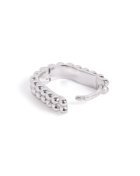 Rhodium Plated Oval Beaded Mini Hoop Earring