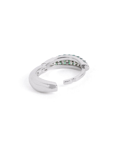 Rhodium Plated Emerald CZ Studded Huggie Hoop Earring