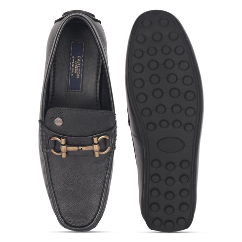 Men's Premium Leather Slip-On Loafers with Metal Buckle
