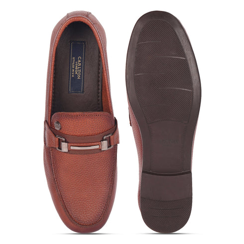 Men's Slip-Ons Textured Leather Loafers with Webbed Strap