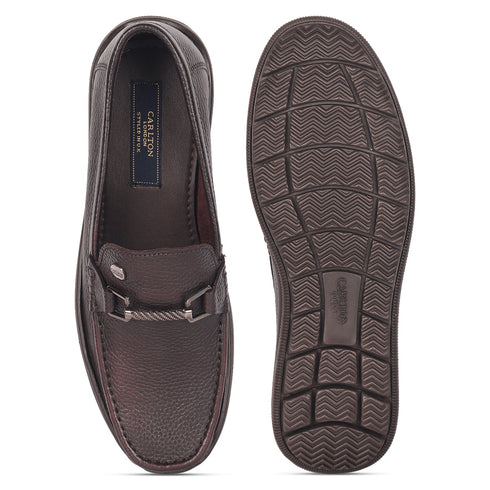 Men's Textured Leather Loafers with Cushioned EVA Comfort Sole