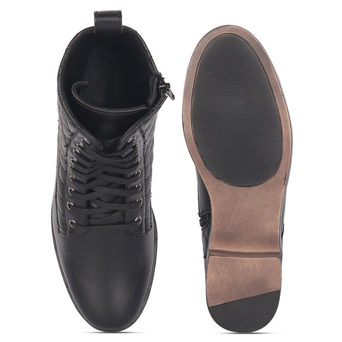 Women's Chic Quilted Ankle Combat Boot with Lace-Up Closure