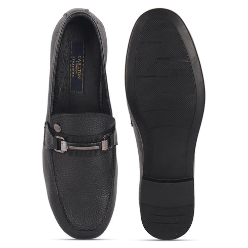 Men's Slip-Ons Textured Leather Loafers with Webbed Strap