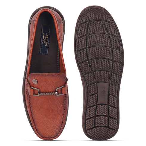 Men's Textured Leather Loafers with Cushioned EVA Comfort Sole