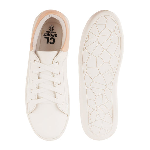 Women's White Lace-Up Casual Sneakers