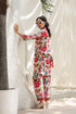 Printed Shirt Collar Pure Cotton High Low Tunic With Trousers