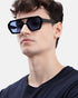 Unisex Black Toned UV Protected Blue Lens Hexagonal Sunglasses