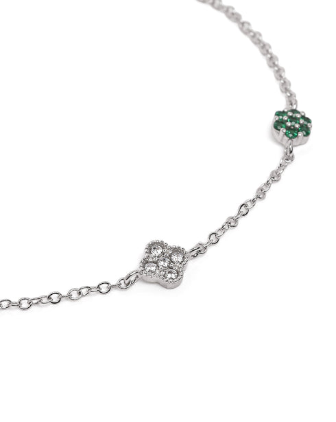 Rhodium Plated Green CZ Van Cleef Charm Adjustable Bracelet