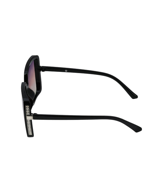 Women Black & Silver Toned UV Protected Gradient Lens Oversized Sunglasses