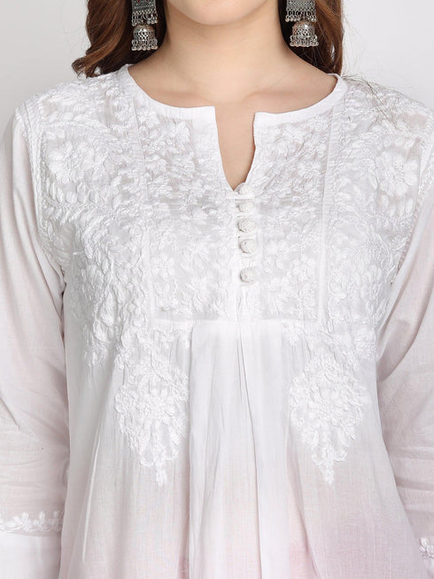 Hand embroidery Chikankari tunic-White