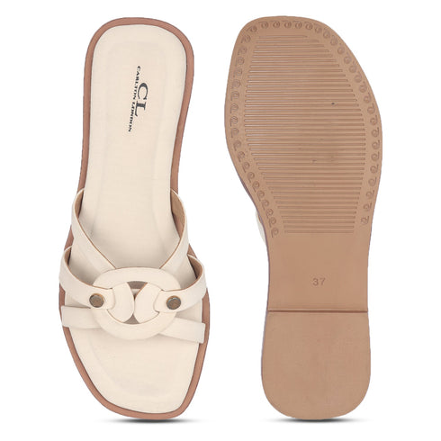 Women's Elegant Flat Slide Sandal with Interlocking Detail