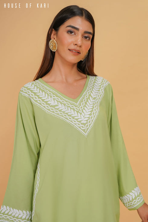 Tarini in Rayon Chikankari Medium Kurta In Pista Green