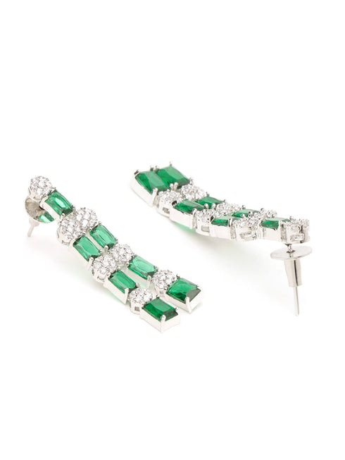 White Silver Plated Green AD Double layer Statement Jewellery Set