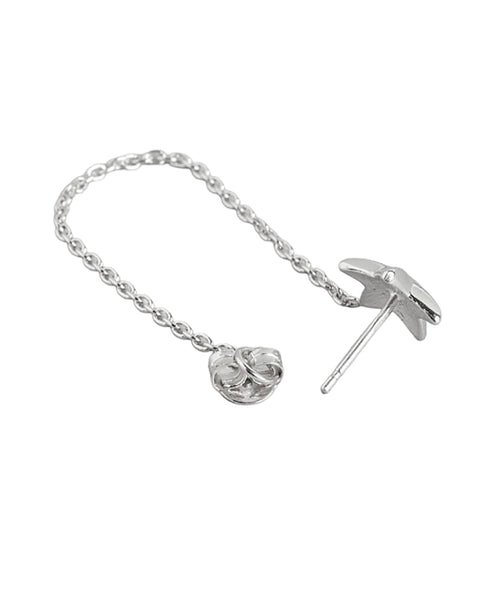 925 Sterling Silver Rhodium Plated Star Stud with Chain Mismatch Earring