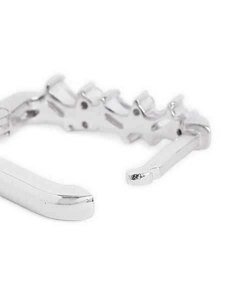 Rhodium Plated Studded Square Hoop Earring with Baguette CZ