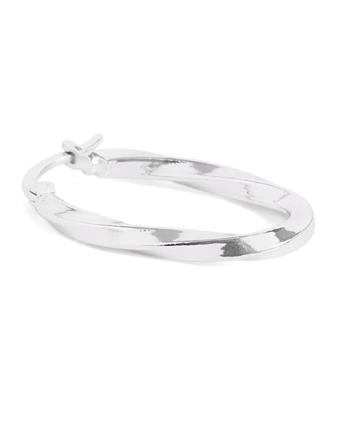 Rhodium Plated Oval Twisted Hoop Earring