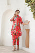 Printed Shirt Collar Pure Cotton High Low Tunic With Trousers