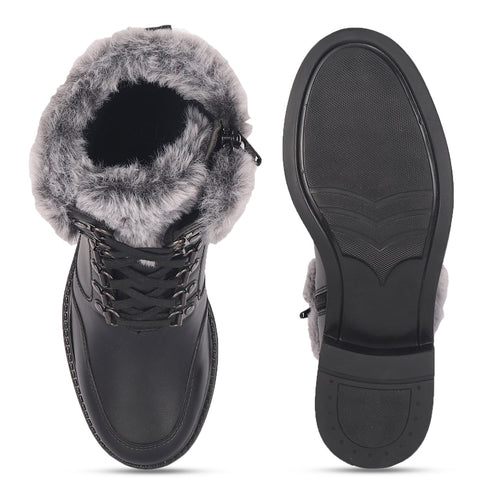 Women's Cozy Hiker Style Ankle Boot with Faux Fur Collar