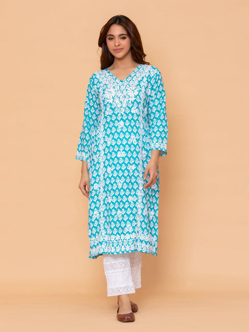 Saba Chikankari Kurta in Muslin - Blue