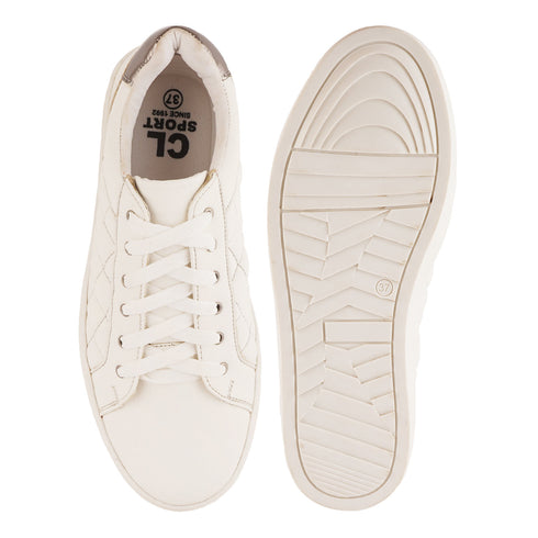 Women's White Lace-Up Casual Sneakers