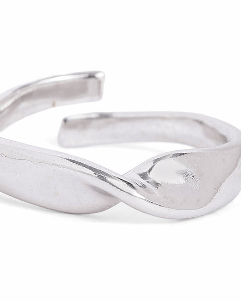 Rhodium Plated Contemporary Twisted Design Adjustable Ring