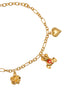 18kt Gold Plated Dangling Floral Teddy Heart Charm Enamel Bracelet