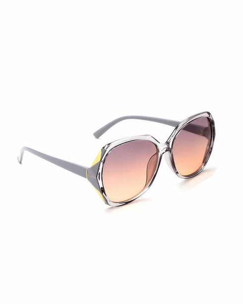 Women Grey Toned UV Protected Sunglasses & Rhodium Plated Solitaire Drop Earring Set