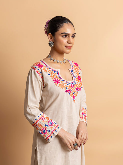Saba Chikankari in Cotton Kurta Set for Women - Beige
