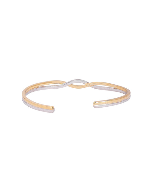 Rhodium and 18kt Gold Plated Twisted Cuff Bangle