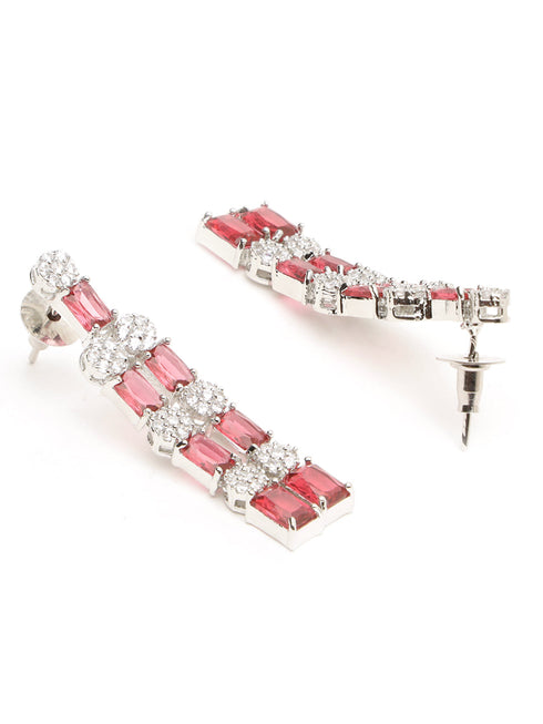White Rhodium Plated Red AD studded Double layered Designer Jewellery Set