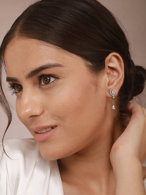 925 Sterling Silver Rhodium Plated Pear Drop Earrings