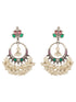 Silver Oxidised Plated Red & Green AD Studded Handcrafted Chandbali Dropdown Earrings