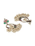 Silver Oxidised Plated Red & Green AD Studded Handcrafted Chandbali Dropdown Earrings