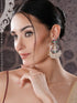 Silver Oxidised Plated Red & Green AD Studded Handcrafted Chandbali Dropdown Earrings